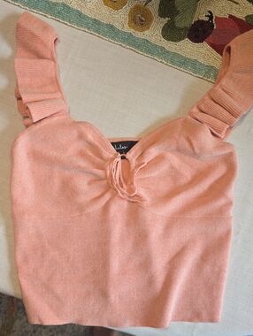 Lulu's Blush Peach Ruffle Strap Knit Crop Top
